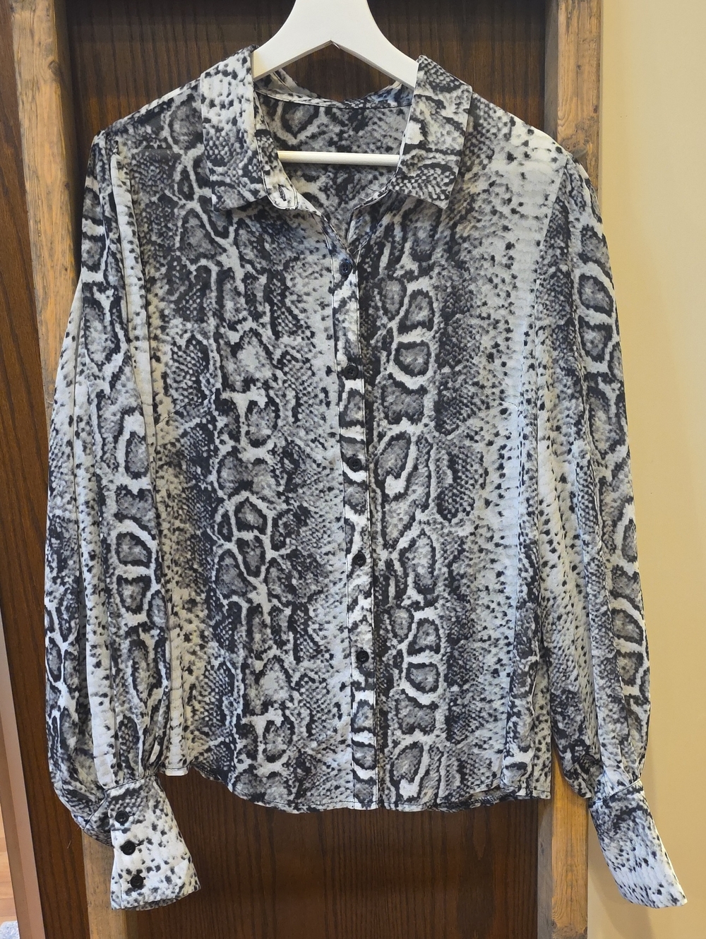 Black and White Snake-Print Button-Down Shirt